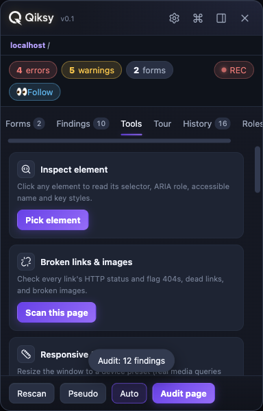 Qiksy Tools tab