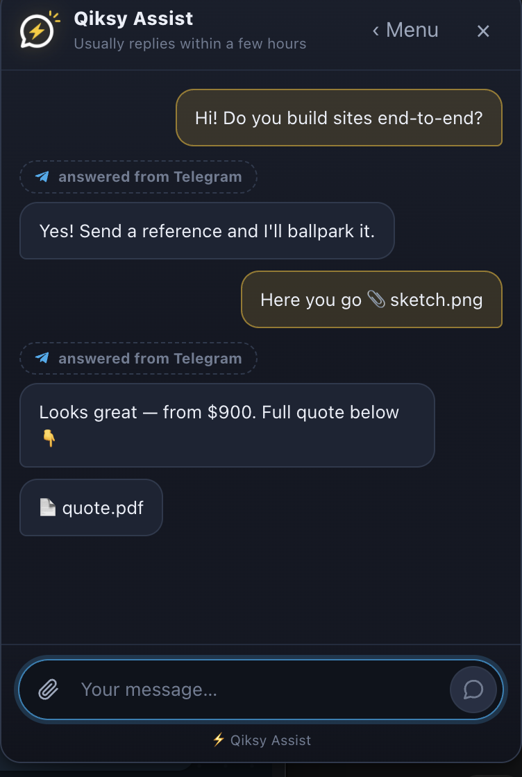 Qiksy Assist widget — live conversation