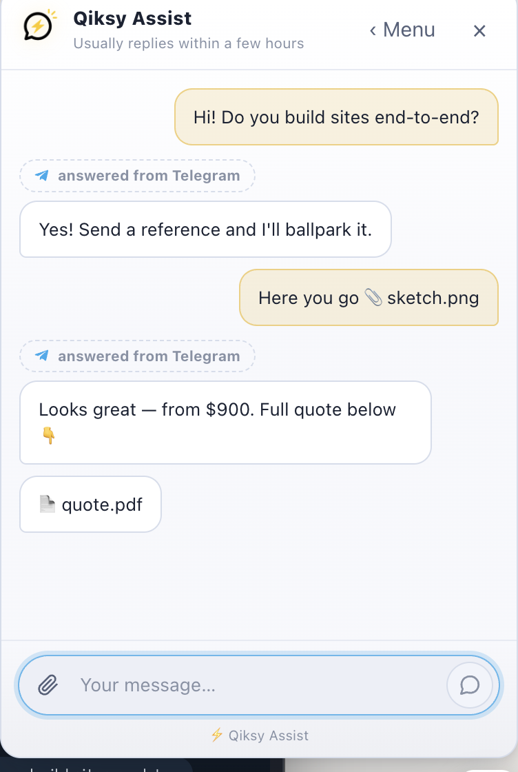 Qiksy Assist widget — live conversation